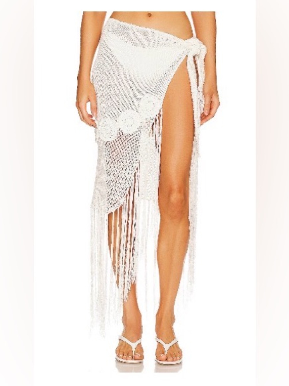 WeWoreWhat Off-White Crochet Fringe Tie-Side Sarong - size s/m